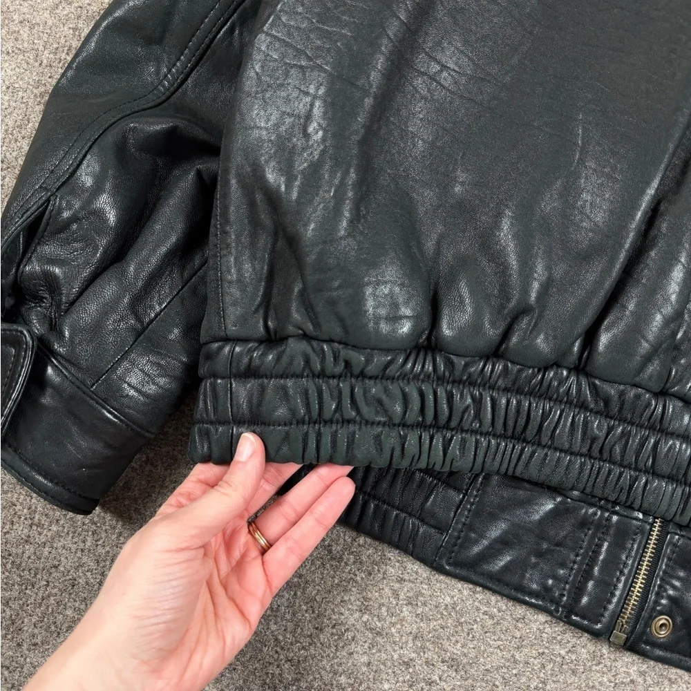 Vintage 90s‎ Prestige Black Soft Genuine Leather Full Zip Bomber Jacket Men’s XL